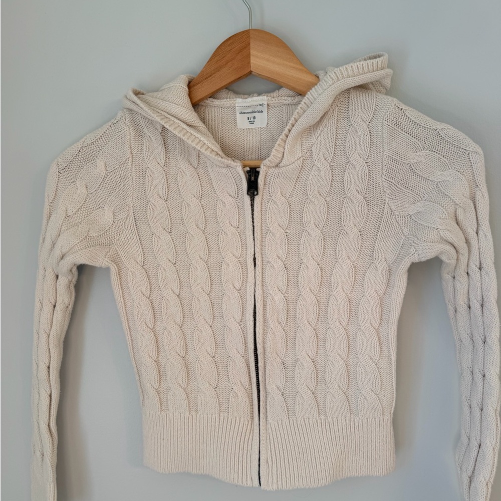 Girl's Cream Cable Knit Hoodie Sweater
